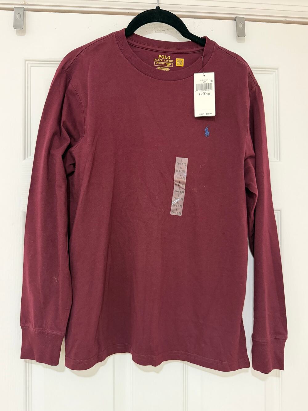 Polo Ralph Lauren - Boys Long Sleeve Tee Tshirt - Wine Red - Size L 14-16